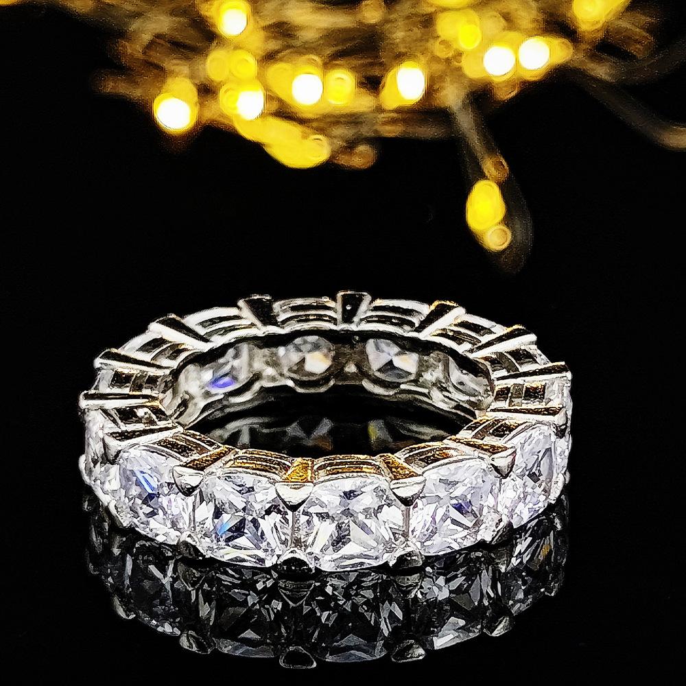 Eternity 925 Sterling Silver Engagement Wedding Band Rings Sets for Women Bridal Princess Cut Diamond Promise Party Jewelry Gift