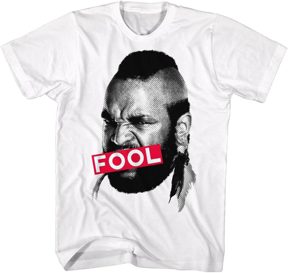 A Team Mr T Fool Censored Men s T Shirt BA Baracas Photo Feathers White XL