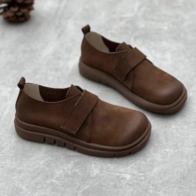 Scarpe basse casual in vera pelle Scarpe retrò con punta tonda, suola morbida, comode scarpe in tinta unita