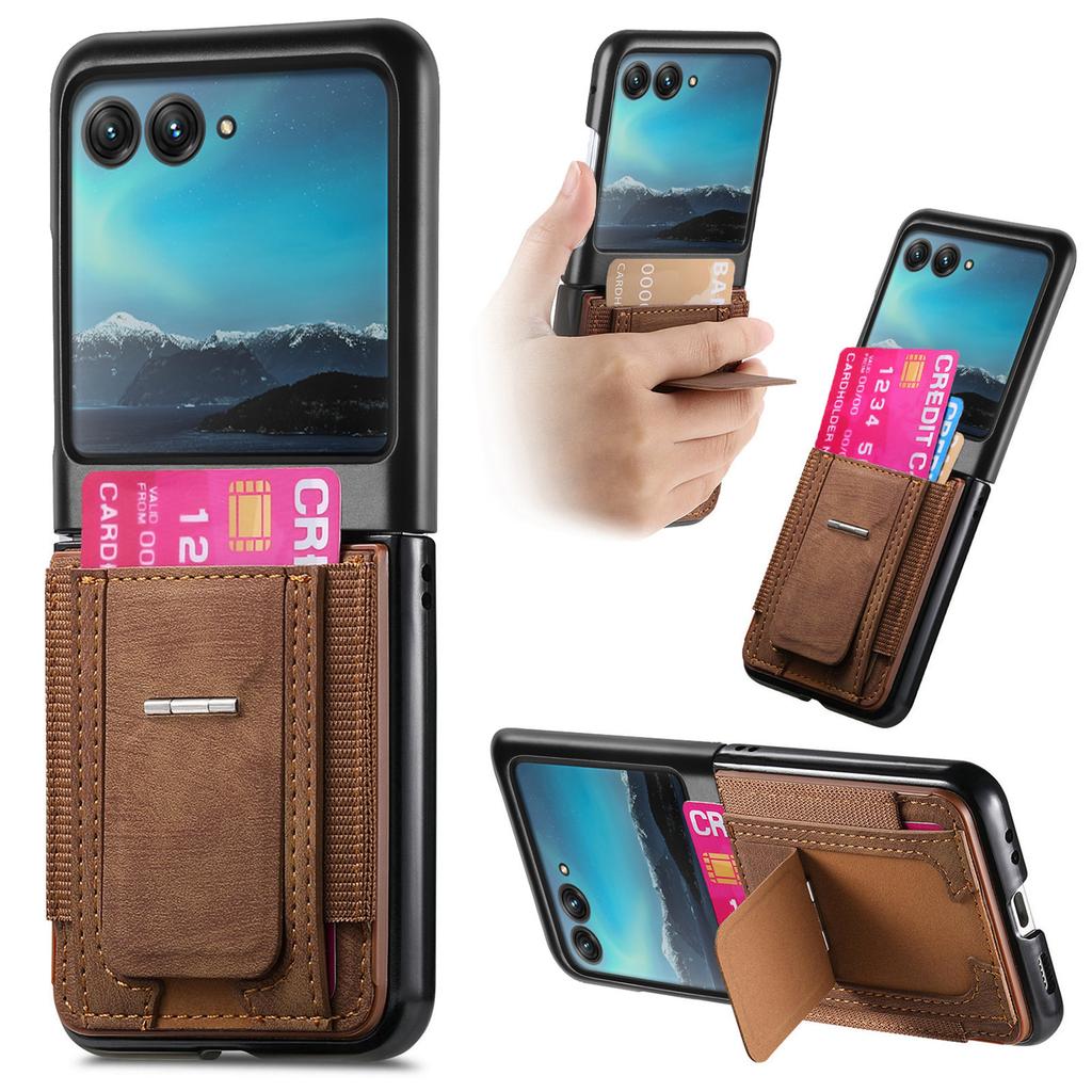 For Motorola Razr 40 Ultra 5G Case Kickstand Retro Leather Back Cover with Card Holder