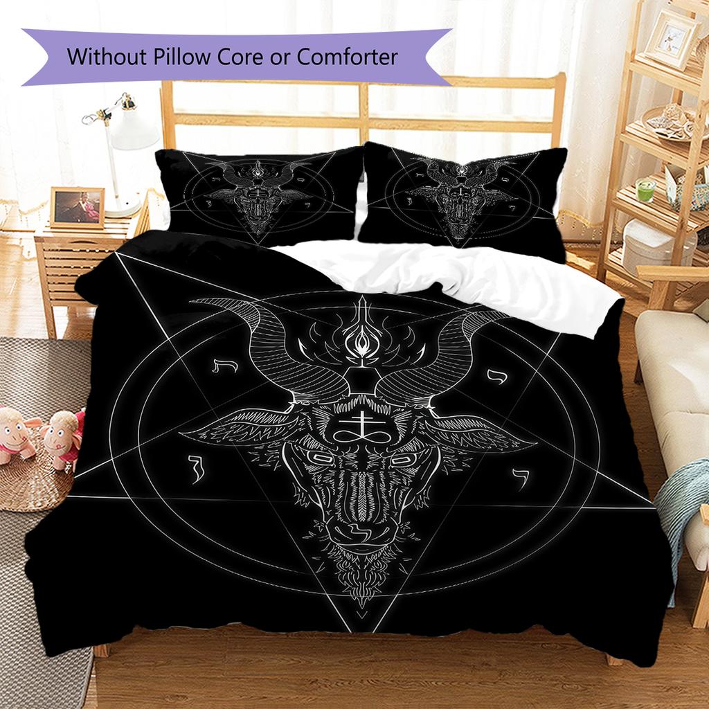 Bettwäsche mit Satansymbol-Muster, Steppbett-Set Bettbezug Kissenbezug Heim-Geburtstagsgeschenk (1 Bettbezug + 2 Kissenbezüge, ohne Füllung)