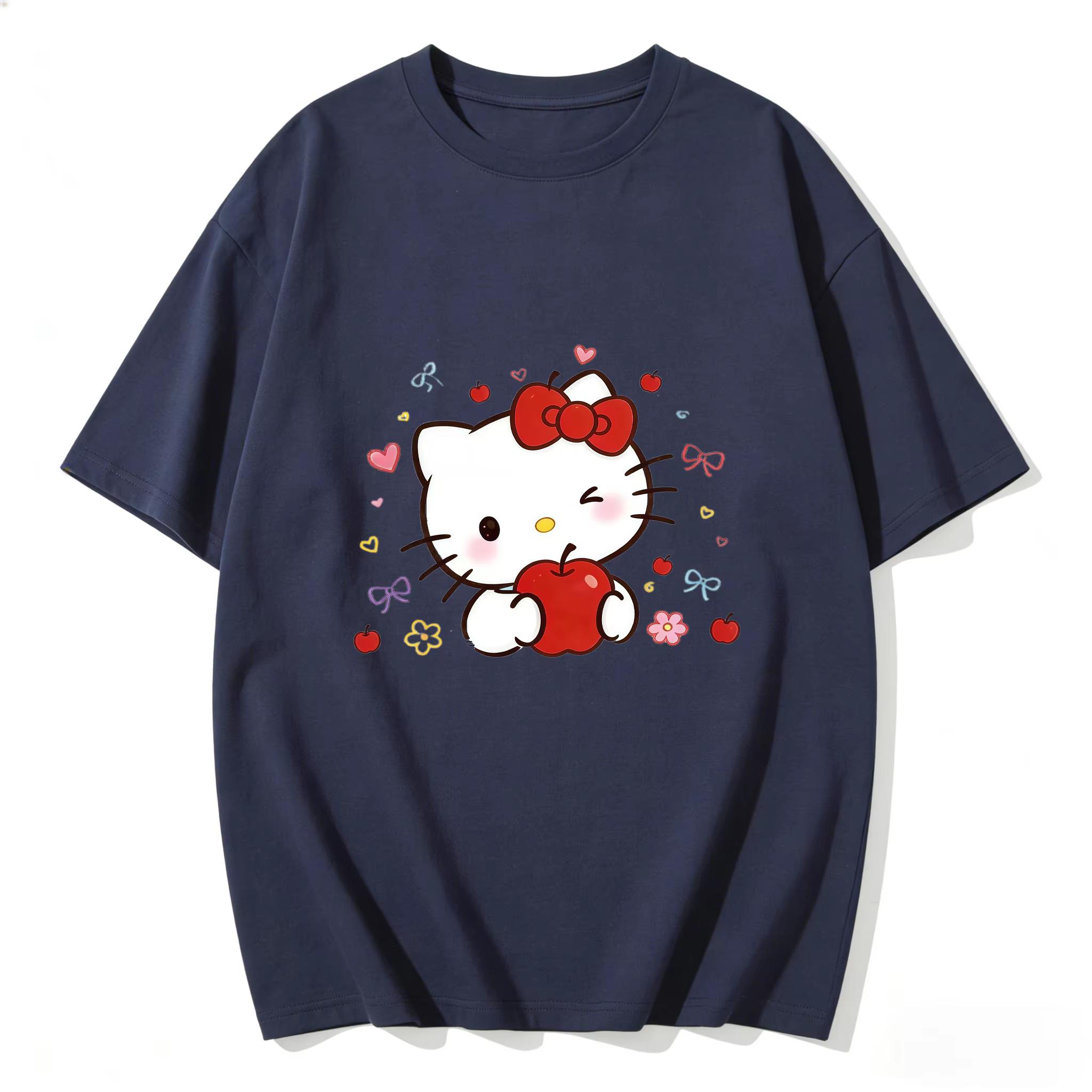 

2026 new Summer HelloKitty Cute Graphic Tee Casual Short Sleeve Cotton Top for Women Girls Kawaii Cartoon Print Streetwear S