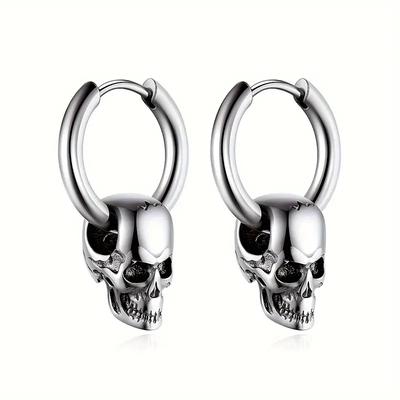1 Pair of Silver Men's Earrings for Halloween Decoration Skull Horror Party Bar European Retro Punk Trend  Stainless Steel Woman