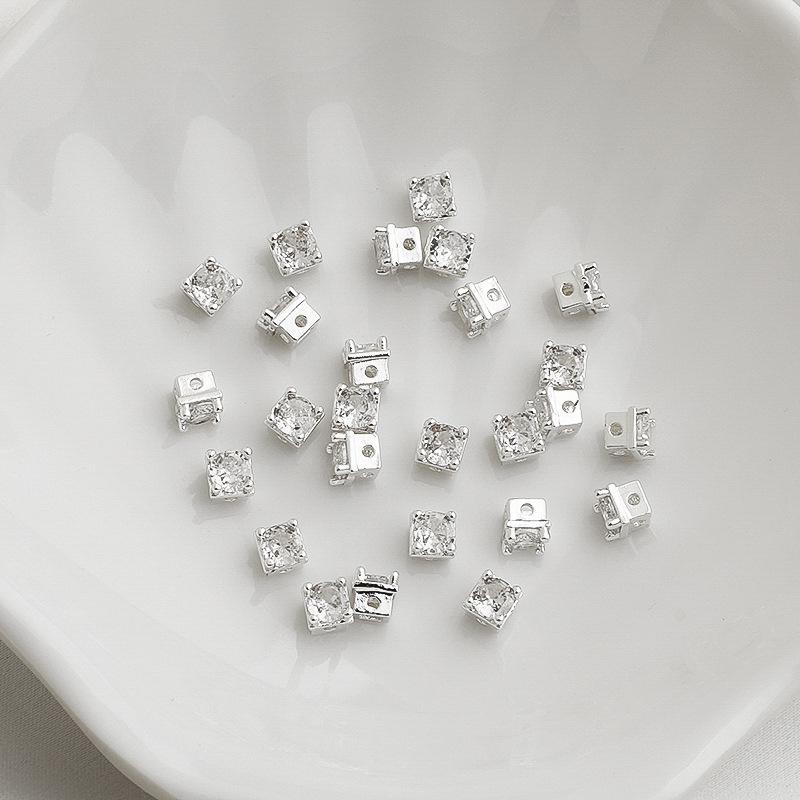 14K Gold-Filled Zircon Square Cross Spacer Beads for DIY Jewelry 