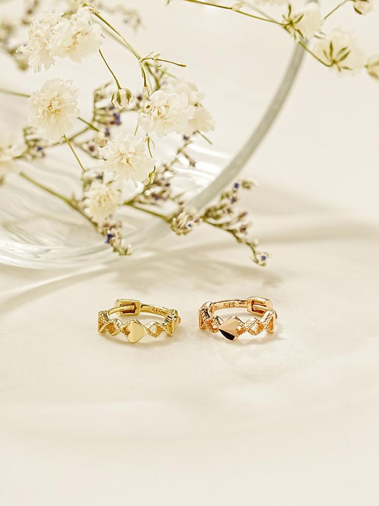 Minimalpiercing 14K 18K Point Heart Ring Earrings