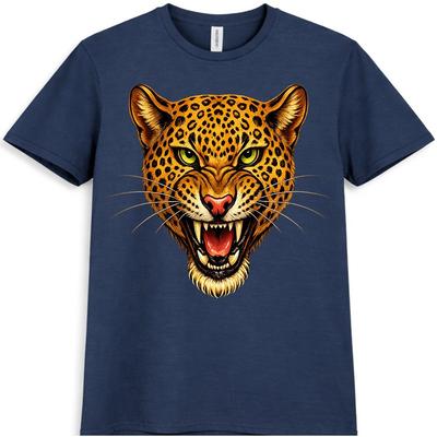 Snarling Leopard Face Fierce Big Cat Wildlife Jungle Animal Graphic T-Shirt.