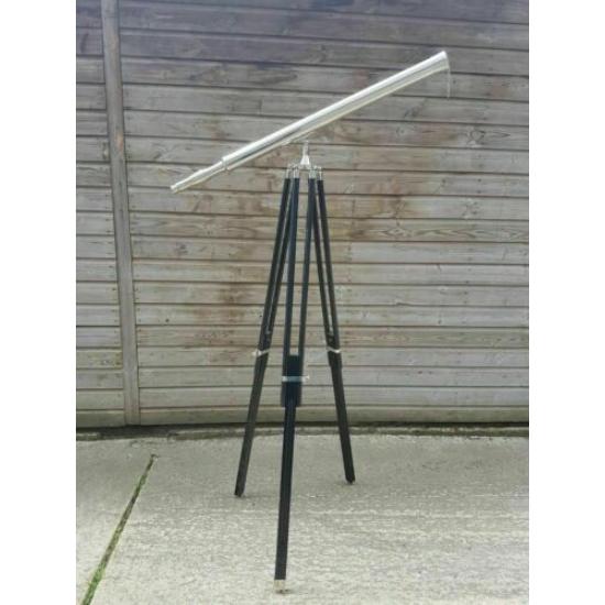 Nautical Brass Telescope Chrome Finish With Wooden Tripod Stand Home Decor Gift
