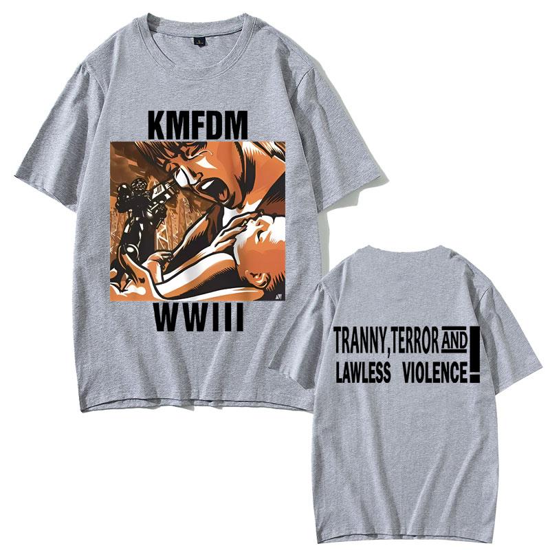 Hardcore Alternative Rock Kmfdm Wwiii Tranny Terror and Lawless Violence Graphic Tshirt Men Vintage Oversized T Shirts