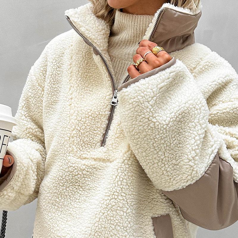 Sudaderas Sudaderas Y2k Plush Loose Stand Collar Pullover Sweatshirt Women Women's Winter Sheepskin Coat