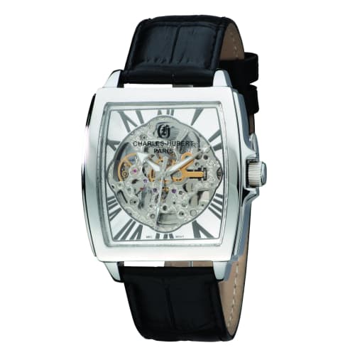 Charles Hubert Mechanical Automatic Skeleton Watch 3888-B Men's Black