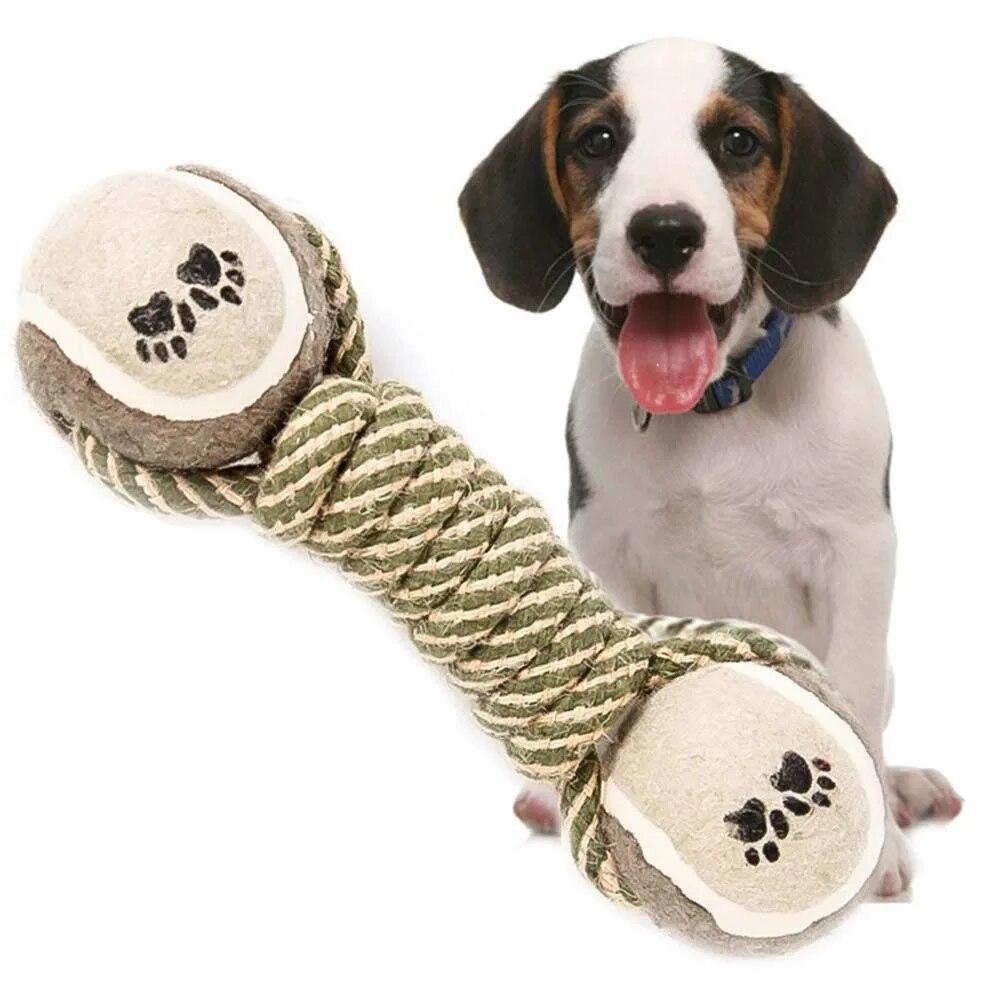 Pet Chew Toy Cotton Rope Tennis Dumbbell Ball Dog Interactive Toy Pet Playing Supplies