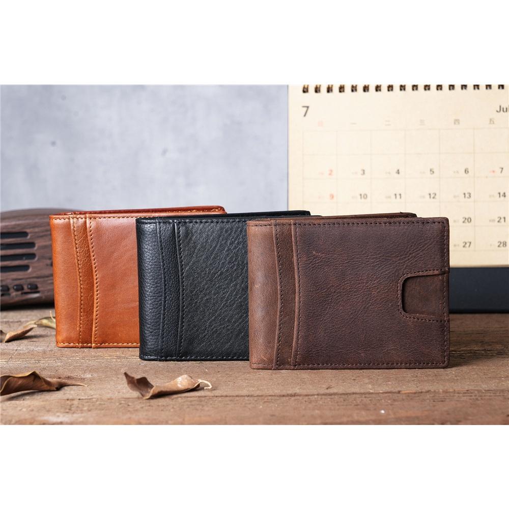 Genuine Cowhide Leather Men's Short Wallet Vintage Slim Card Holder with Money Dollar Cash Clip Classic Leather Credit Card Holder for Men Daily Use