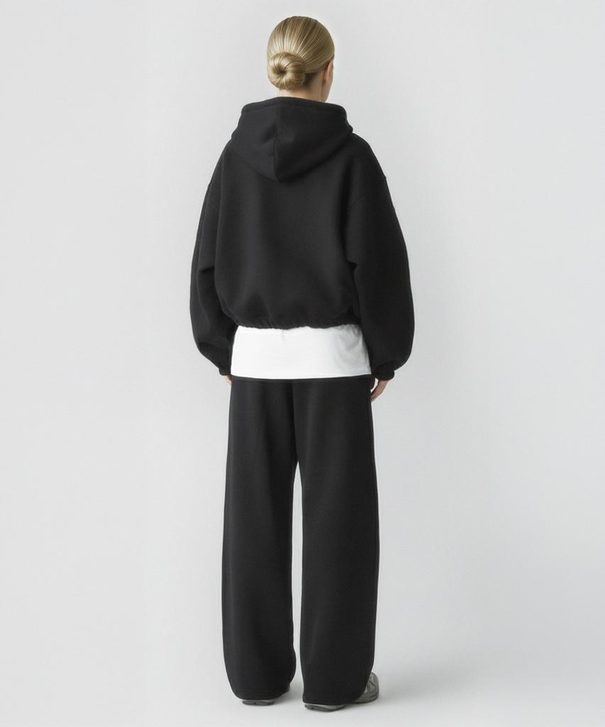 Prinoar [Set] String Overfit Two-Way Zip-Up Hoodie + Single-Pleat String Pants - Black
