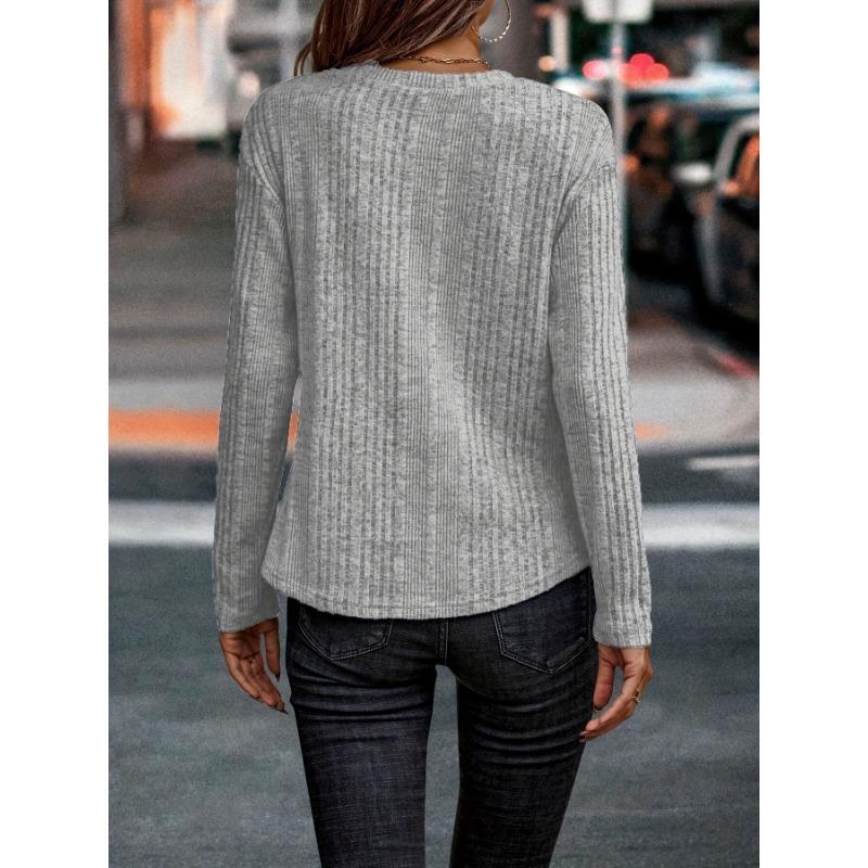 Podzimní dámská ležérní teplá jednobarevná trička s dlouhým rukávem Dámská