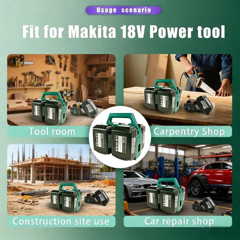 4/6-Slot Battery Holder for Makita 14.4V 18V Portable and Rugged Case Compact Organizer for Tool Bags Job Sites Quick Access