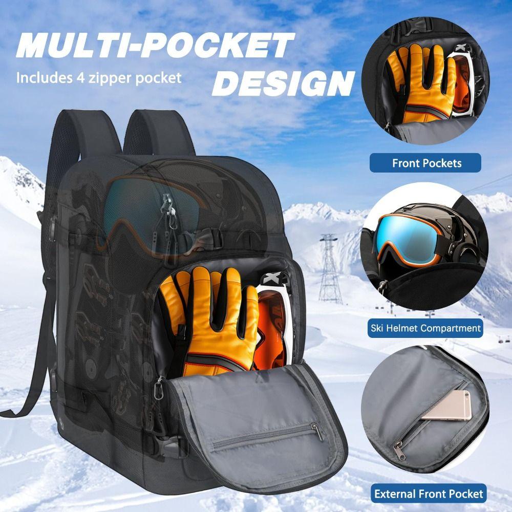 Durable 50L Ski Boot Bag Large Capacity Adjustable Ski Bag Breathable Waterproof Snowboard Boot Bag for Helmet Ski Shoes Goggles