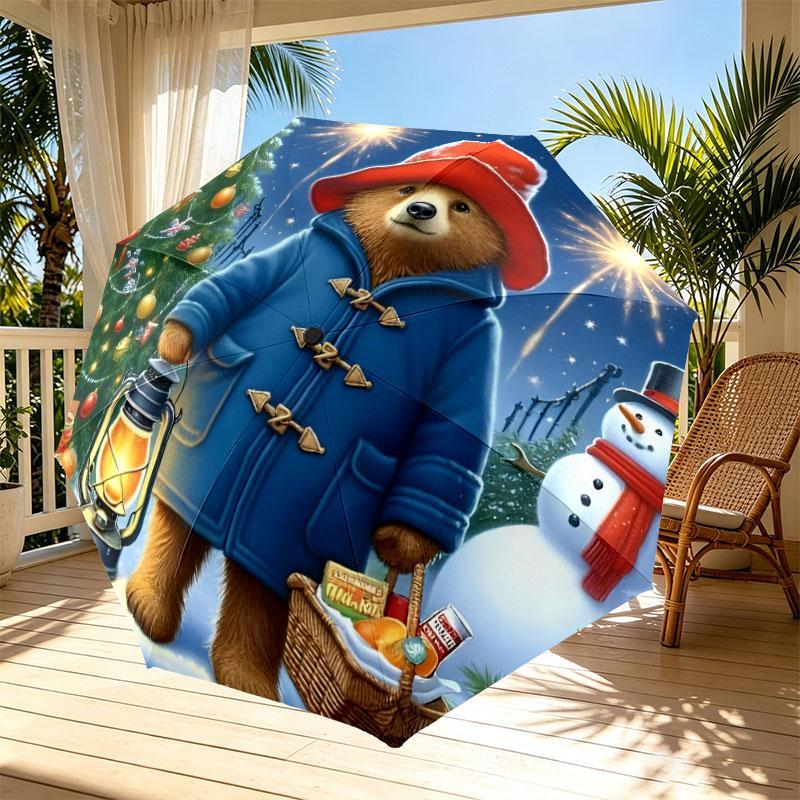 Paddington Bear Print Automatic Open Close Umbrella, Portable Foldable Umbrella, for Outdoor Commute Camping Trip, Ideal Birthday Gift