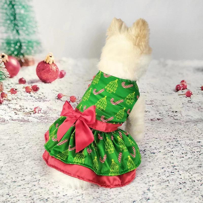 Pet Clothes Christmas Dress Double New Bow Christmas Tree Snowflake Old Man Elk Fan Red Green