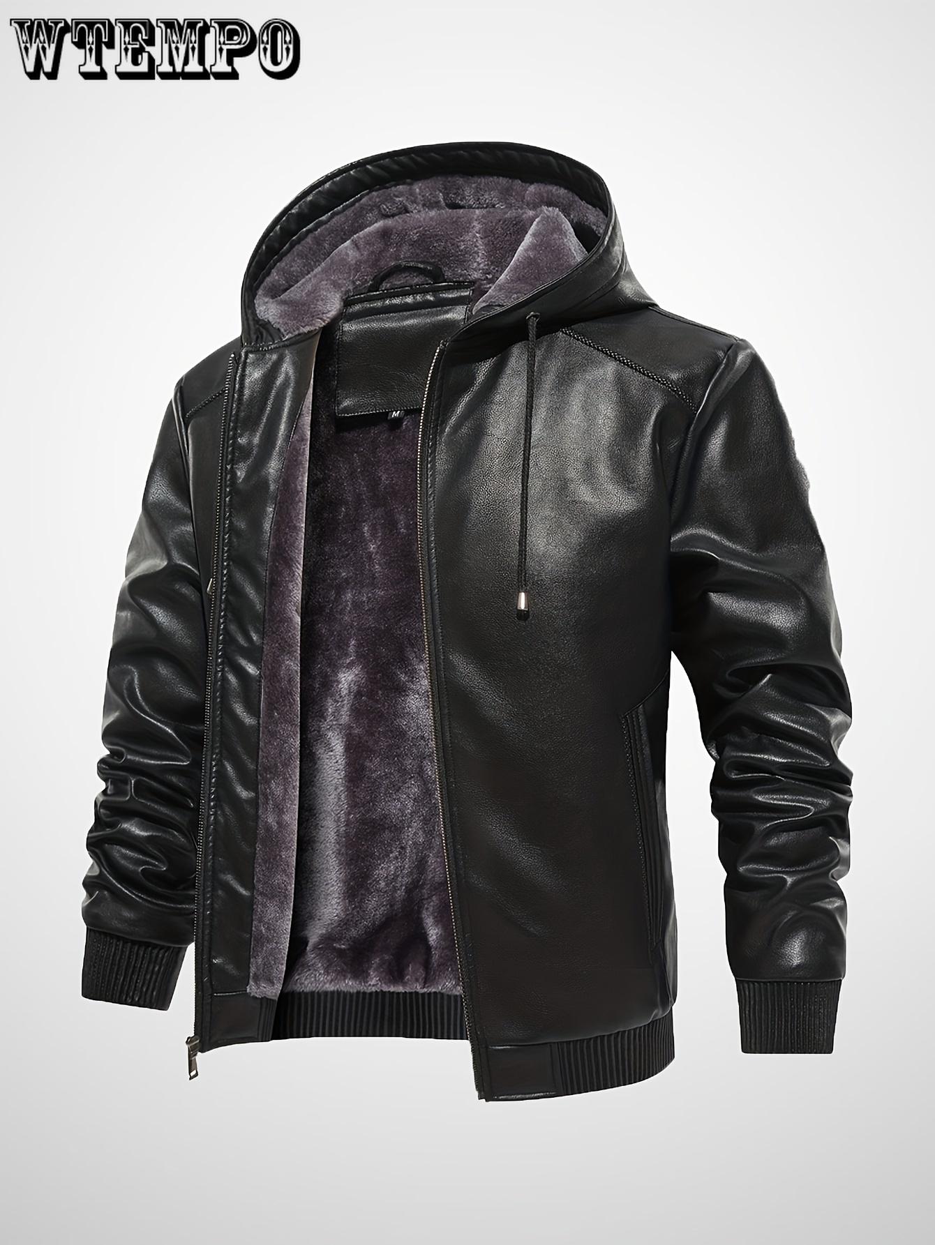 

Мужская куртка из искусственной кожи с капюшоном - в стиле винтажного бомбера в байкерском стиле - водонепроницаемая и теплая - для мужчин - идеально подходит для осени/зимы XL чёрный