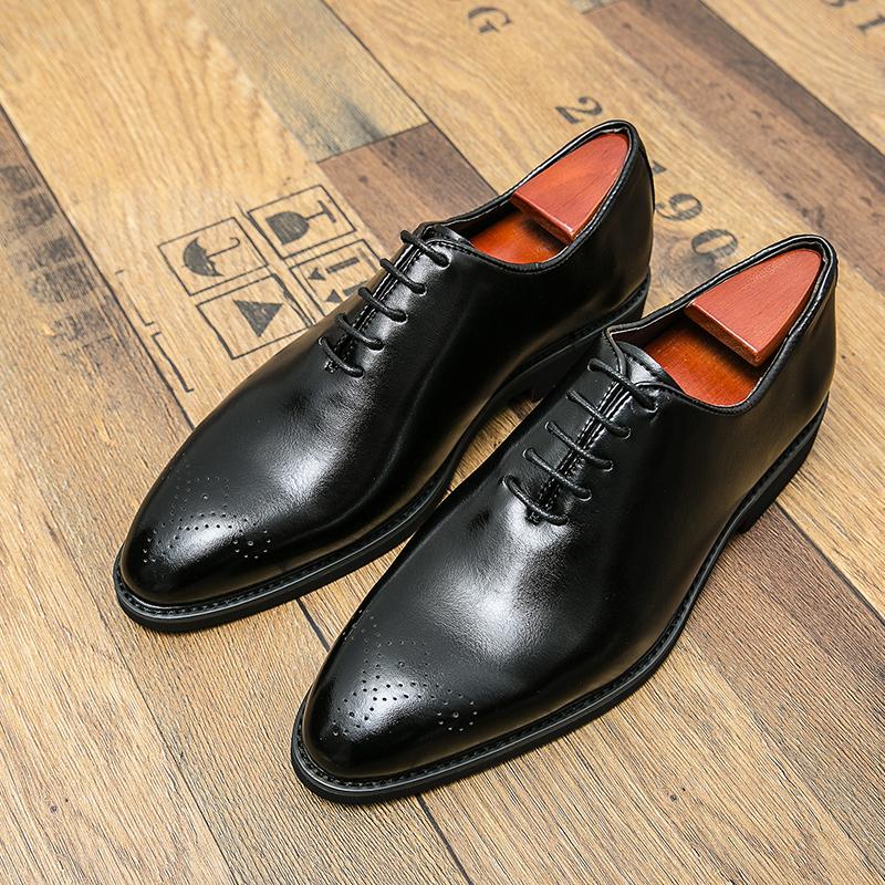 

New Red Sole Brogue Shoes Men Black Business Mens Formal Shoes Lace-up Round Toe Spring/Autumn 38