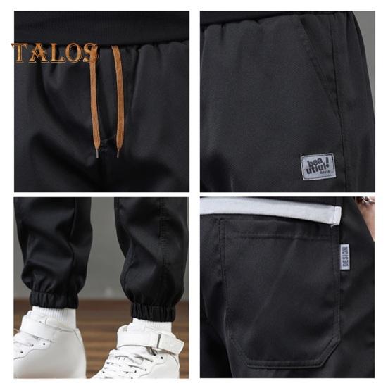 Spring Fall Men Cargo Pants Loose Drawstring Elastic Waist Multi Pockets Ankle-banded Solid Color Plus Size Sport Trousers Daily Wear Ninth Pants