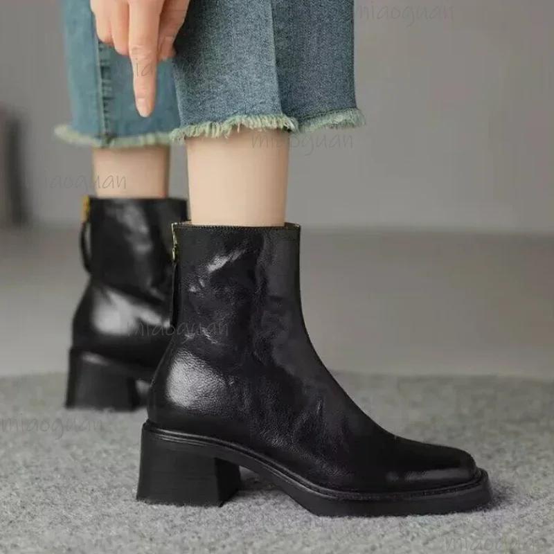 Winter Autumn Chelsea Boots Pu Leather Shoes for Women Retro Short Botas Round Toe Ankle Boots British Style Solid Women Shoes