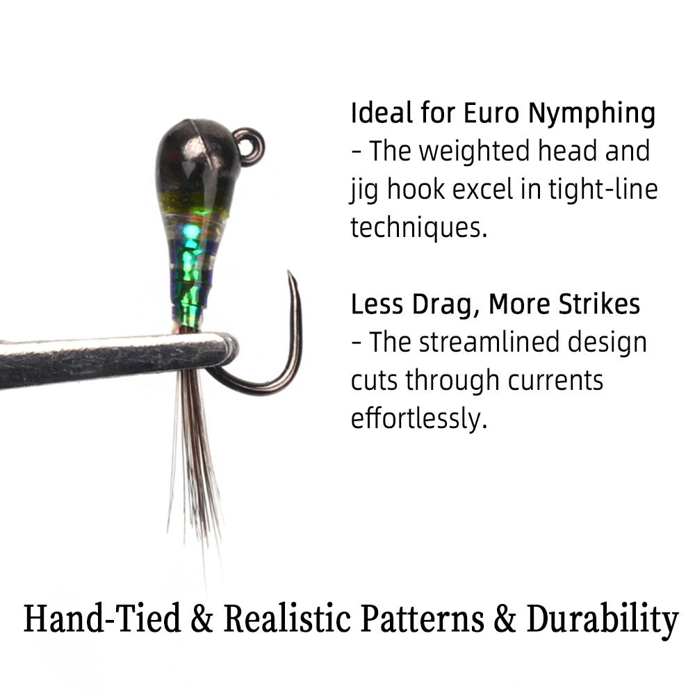 6PCS Perdigon Nymph or Euro Nymph for Weighted Fly Fishing Nymph Fast Sinking Trout, Grayling Fishing Lures