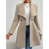 Women's Mid-Length Wool Blend Coat, Autumn Winter Wide Lapel Double Button Outerwear, Slim Fit Elegant Ladies Chic Notched Collar Overcoat