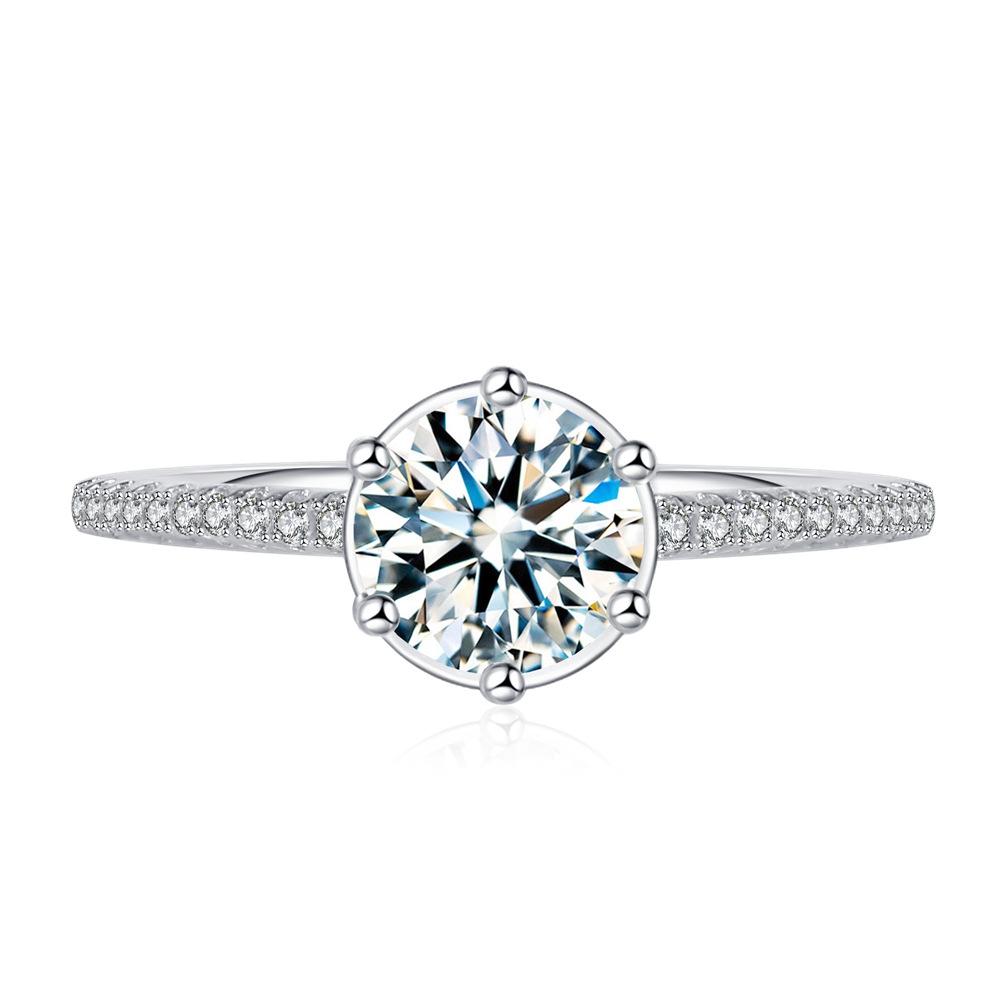 

Vinregem Classic, 100% серебро 925 пробы, 3EX VVS1 D, цвет круглой огранки, 6,5 мм, 1 карат, настоящее кольцо с муассанитом и бриллиантами, свадебное обручальное ювелирное изделие, подарки US 8 белый