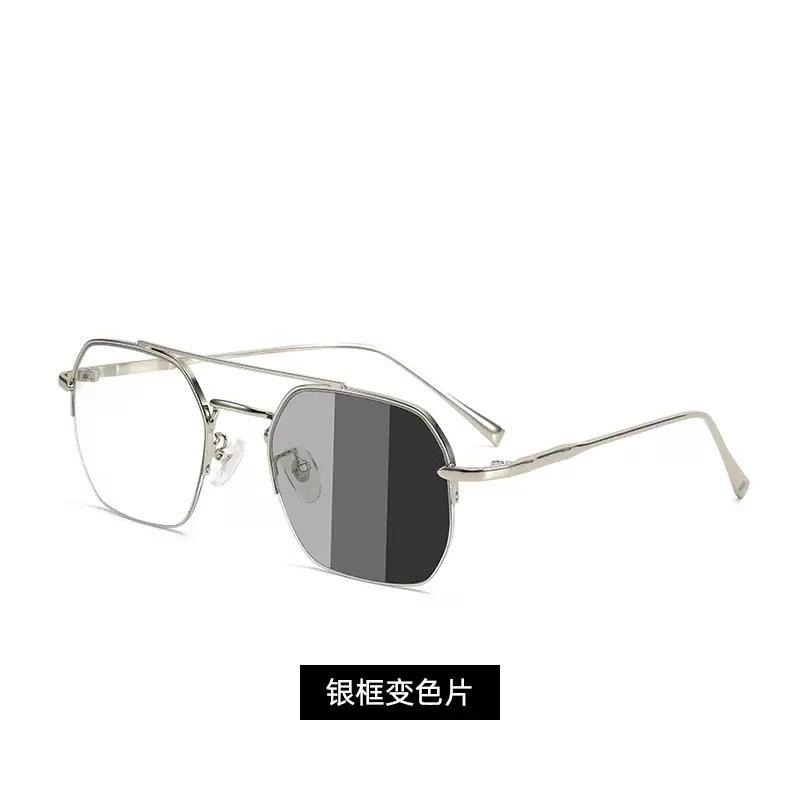 New double beam frame men's fashion anti-blue glasses female Internet celebrity street shot sun protection color-changing sunglasses dual-purpose sung