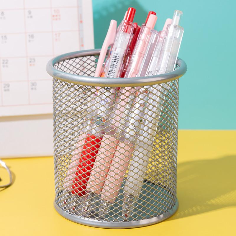 Stationery Pencil Bag Desktop Pencil Bag Creative Metal Mesh Hollow Design Student Color Pencil Large Capacity Pencil Bag
