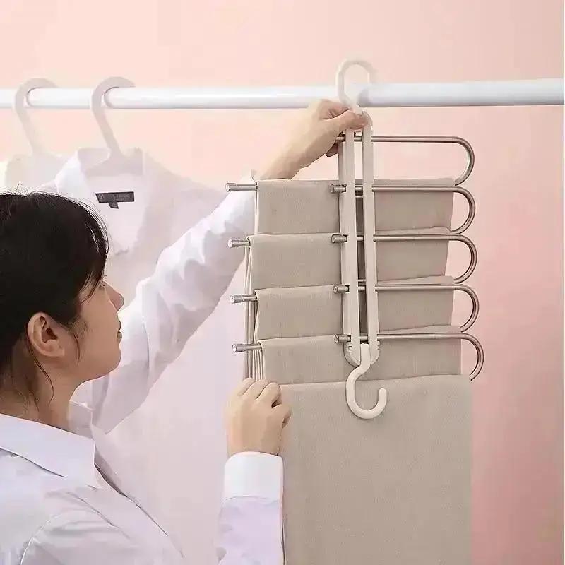 Non-slip Pants Telescopic Storage Household Multi-layer Rack Multifunctional Folding Pants Rack Wardrobe Stainless Steel Hanger