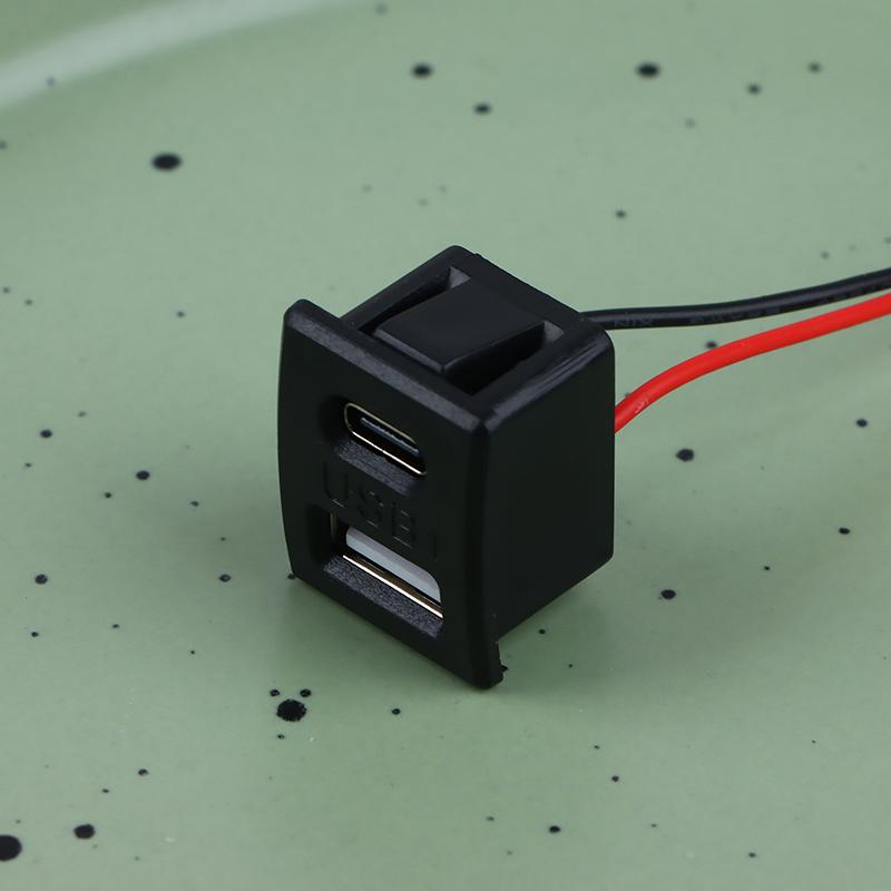1Pc USB-Buchse Typ-C Schwarz Doppelschicht-Buchse USB-A-Buchse Lampenladebuchse Steckdose mit Kabelanschluss