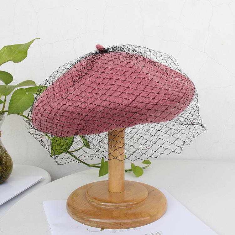 Autumn And Winter Woolen Painter Hat British Retro Lace Mesh Beret Women'S Elegant Fashion Hat