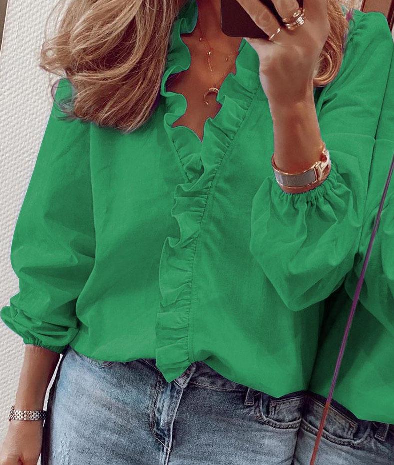 Damska bluzka z długim rękawem i falbankami, europejski i amerykański styl, kolekcja Wiosna/Lato 2025