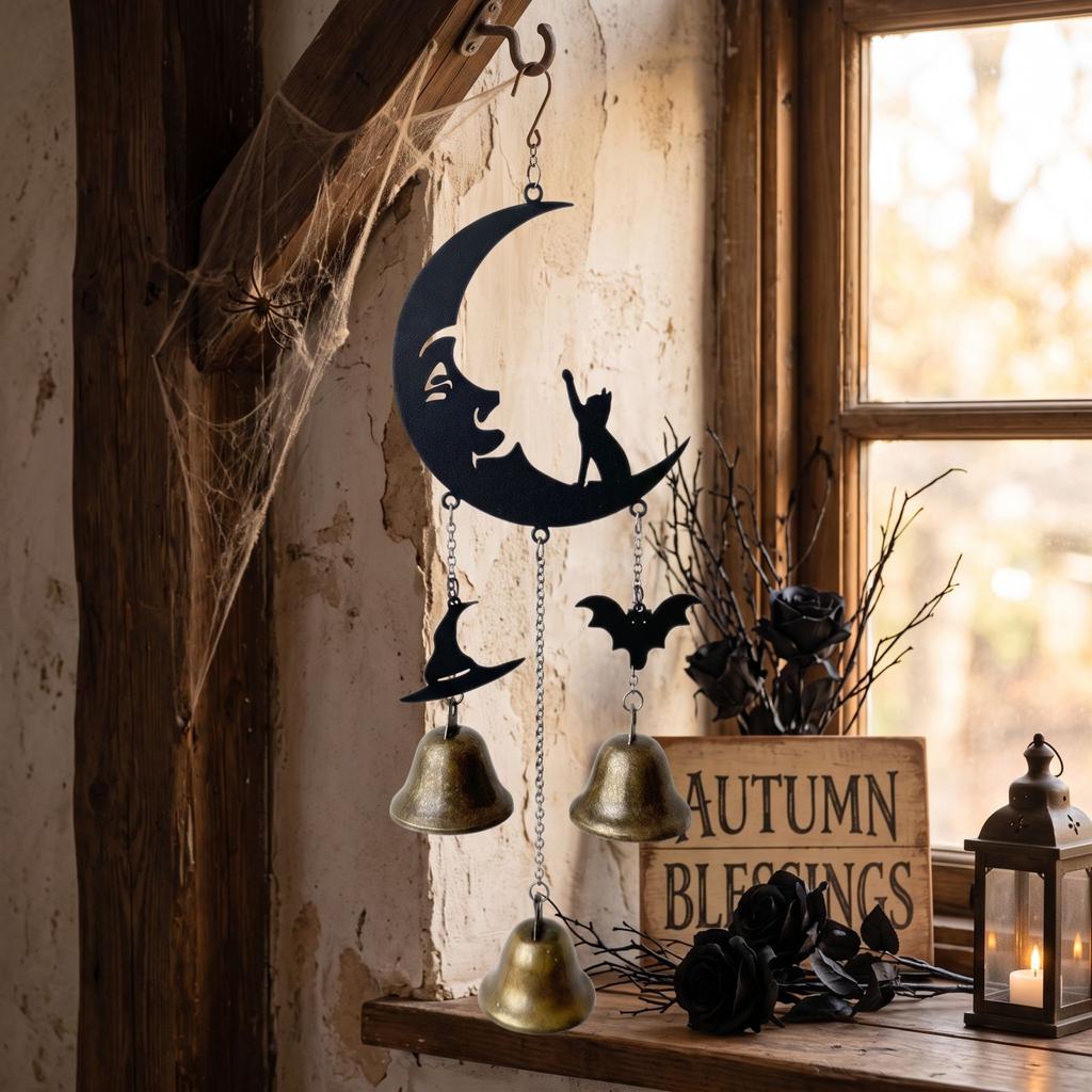 Halloween Bell Ornament with Witch Pendant for Home Decor