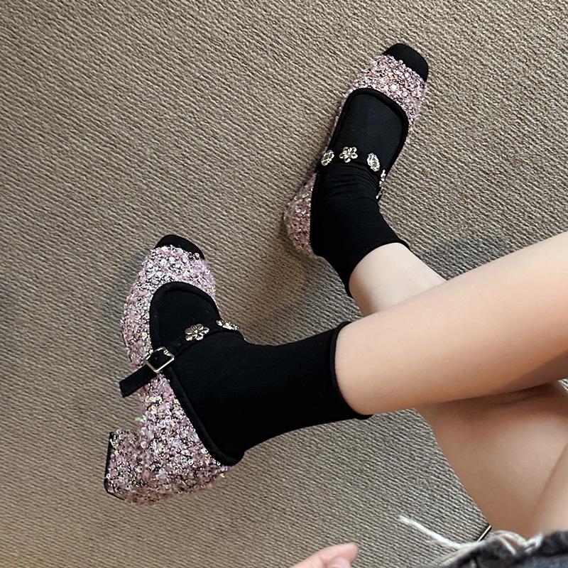 

Женские туфли Xiaoxiangfeng одинарные новые толстый каблук весенние Мэри Джейн 2025 юбка маленькие французские вечерние туфли одинарные туфли на высоком каблуке 39 розовый