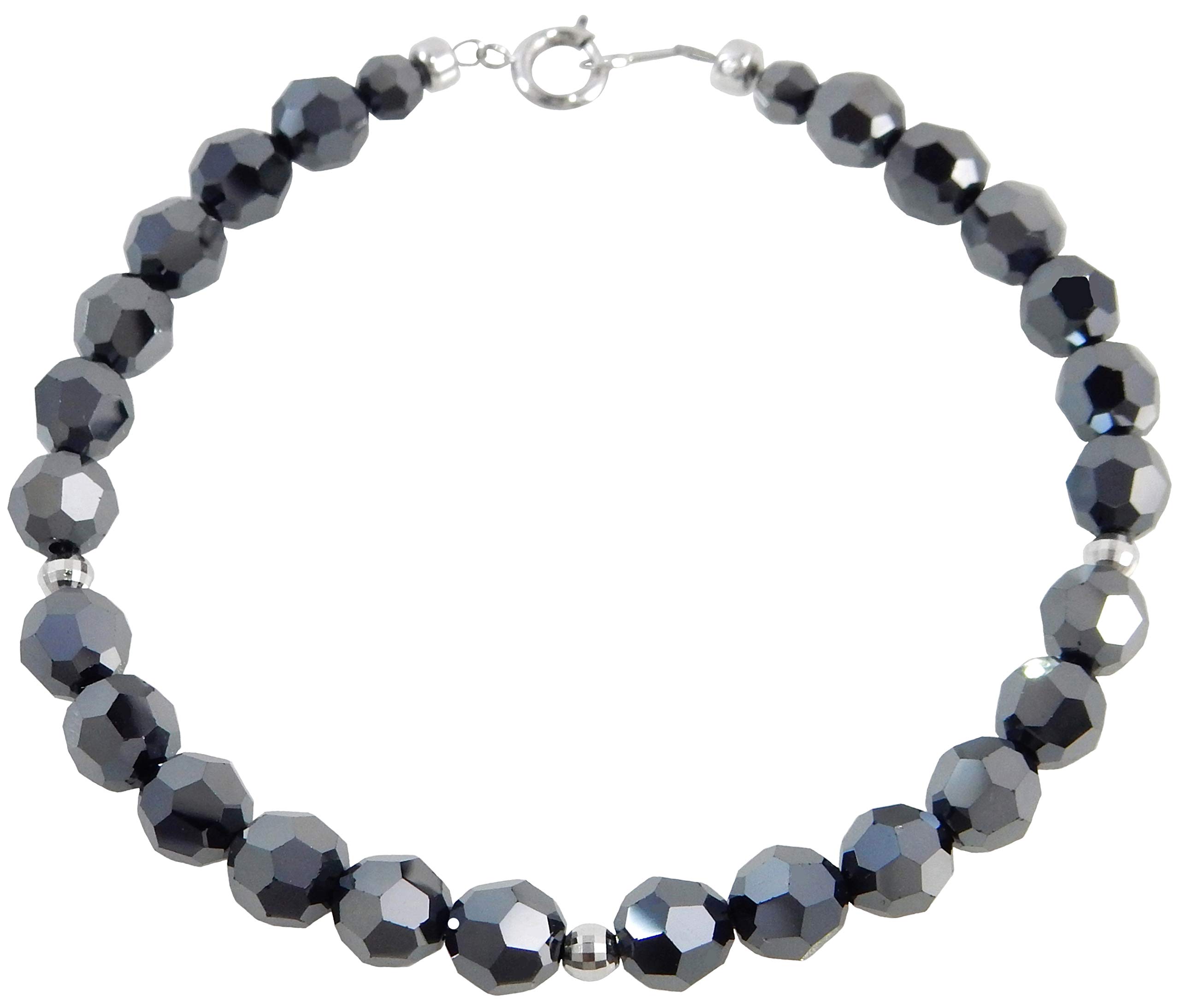 

Royal Jewelry 6mm Platinum 850 Dark Silver Black Diamond Color CRYSTAL Bracelet Anklet (20)