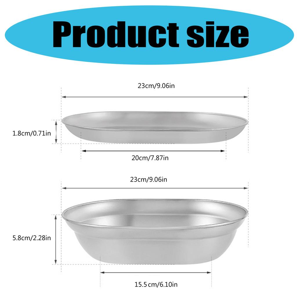Stainless Steel Oval Shallow Plate/Basins for Home and Restaurant Portable Dinnerware Set for Outdoor Cooking Picnics
