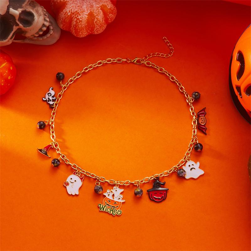 Cute Cartoon Spider Bat Pumpkin Ghost Necklace For Women Vintage Gothic Halloween Metal Chain Clavicle Choker Festival Jewelry