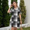 Casual Loose Fit Shirt Dress with Button Front and Stand Collar Short Sleeve Relaxed Fit Plaid Pattern Dress for Women