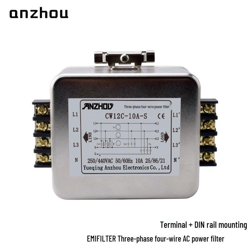 Rail-Mounted Three-Phase 4-Wire EMI Power Filter CW12C-10A-S Servo Interference Protector