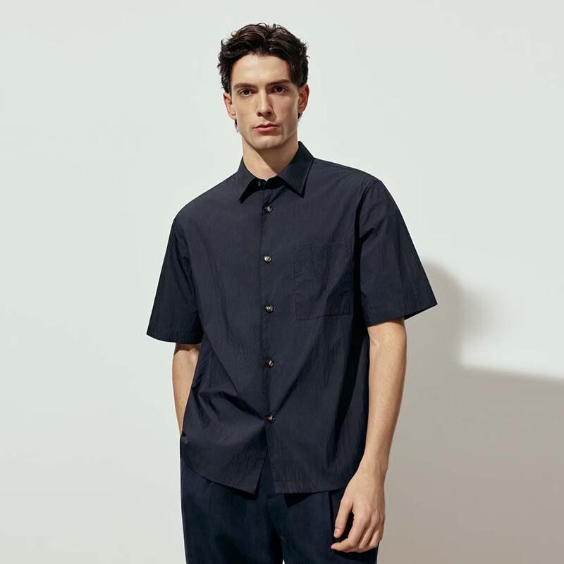 EMZ Men s Textured Lightweight Breathable Short-Sleeve Shirt L темно-синий