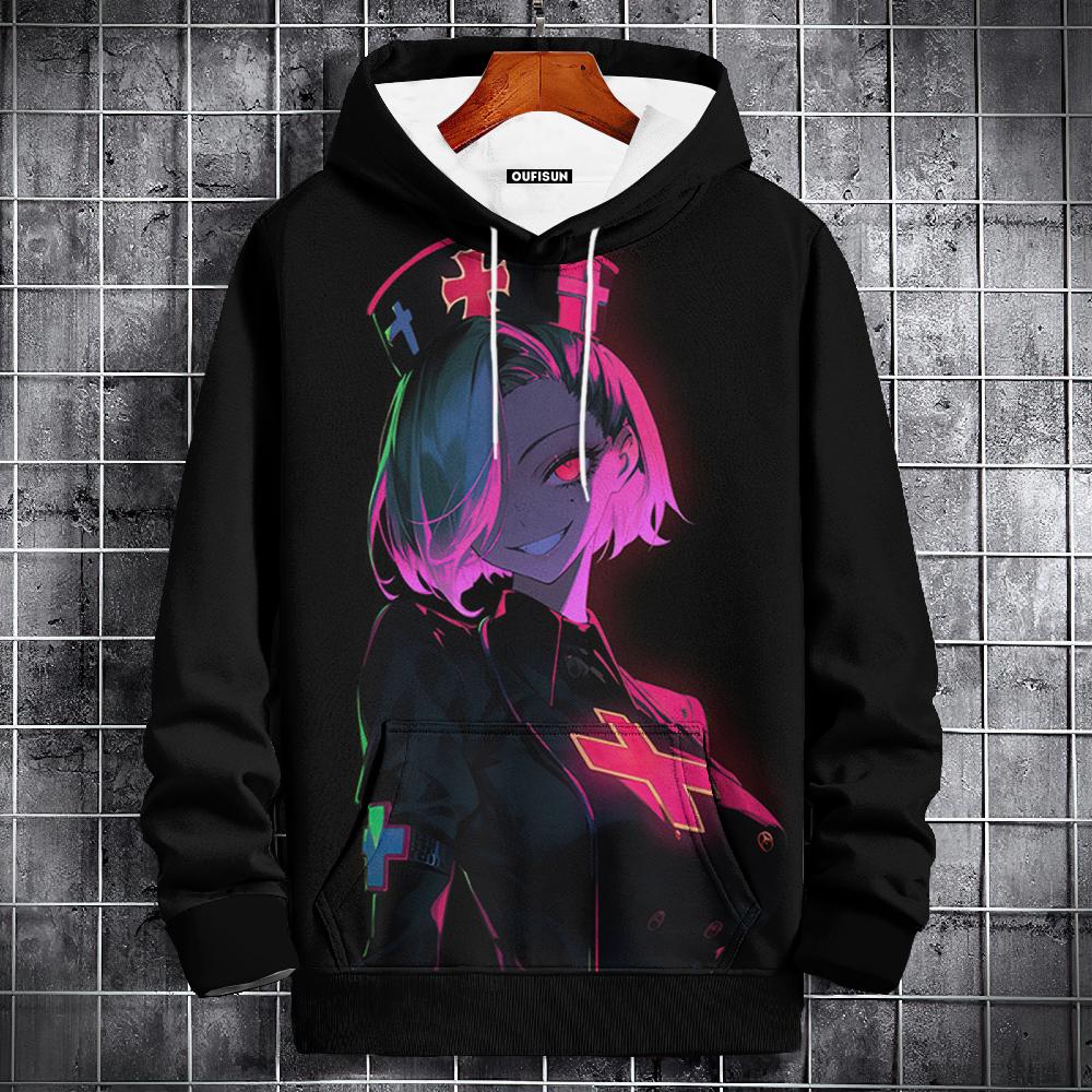 Ladies' Christmas dwarf print hoodie - Casual pullover hoodie, long sleeve, 100% polyester knitted fabric