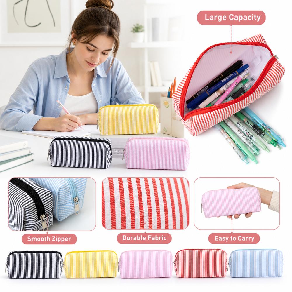 Stripe Pattern Pen Pouch Large Capacity Makeup Pouch New Pen Bag School Supplies