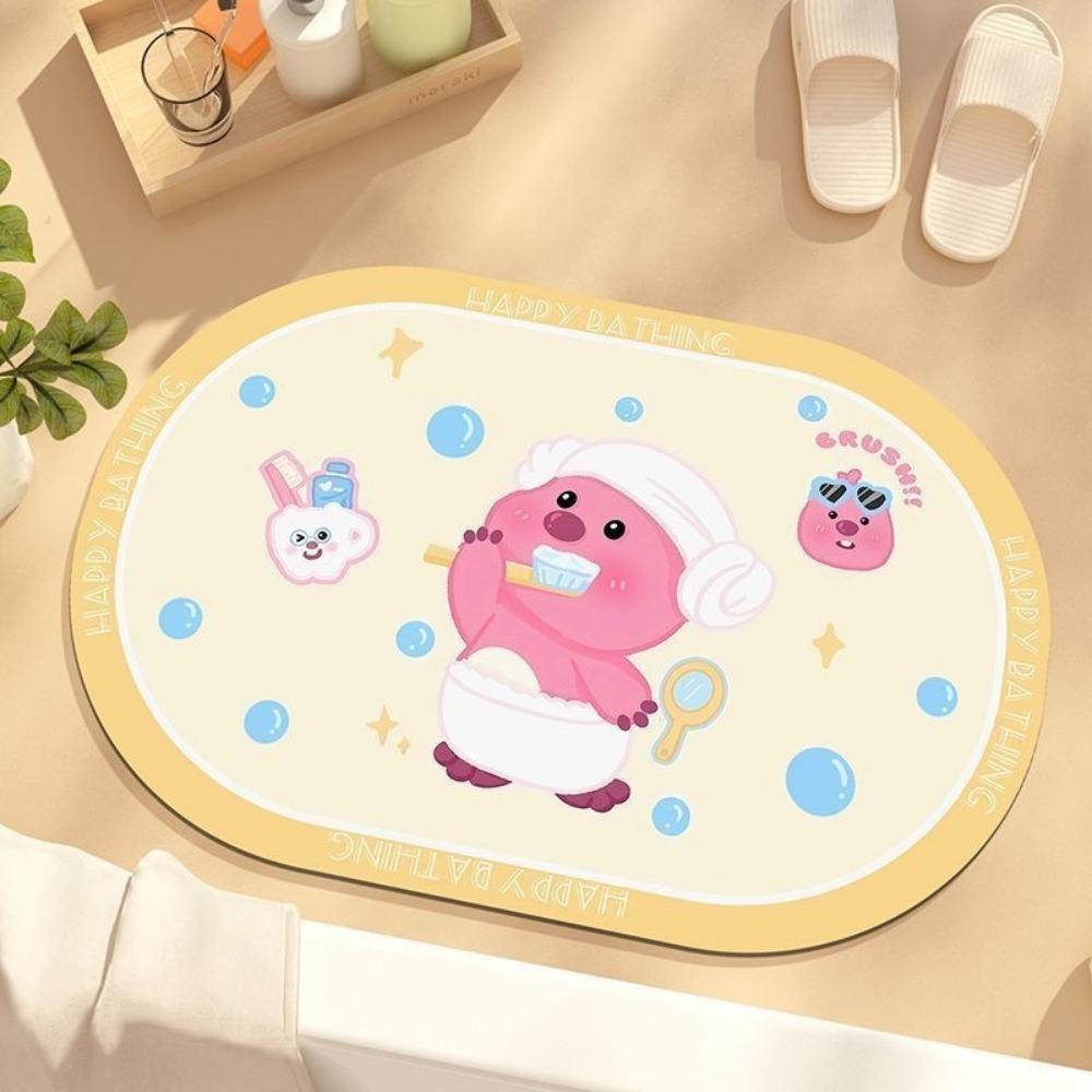 2pcs Cartoon Ruby Diatom Mud Floor Mat Toilet Water-absorbing Non-slip Foot Mat Entrance Door Mat