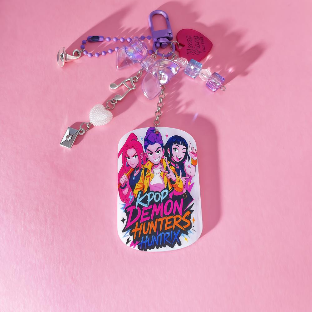 1 KPOP Hexenjäger Schlüsselanhänger, Schleife, Herz-Accessoires, Anhänger, Musiknoten, Zauberhut, niedliches Cartoon-Anime-Accessoire-Geschenk