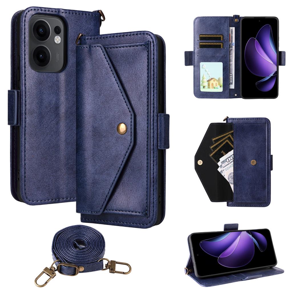 Для Oppo Reno13 F 5G Кожаный чехол Магнитная застежка Кошелек Подставка Чехол для телефона с ремешком через плечо