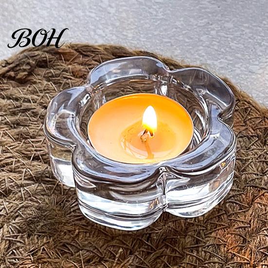 Small Glass Candle Holder Flower Tealight Holder, Plum Blossom for Home Party Decor, Wedding Table Centerpiece Compact