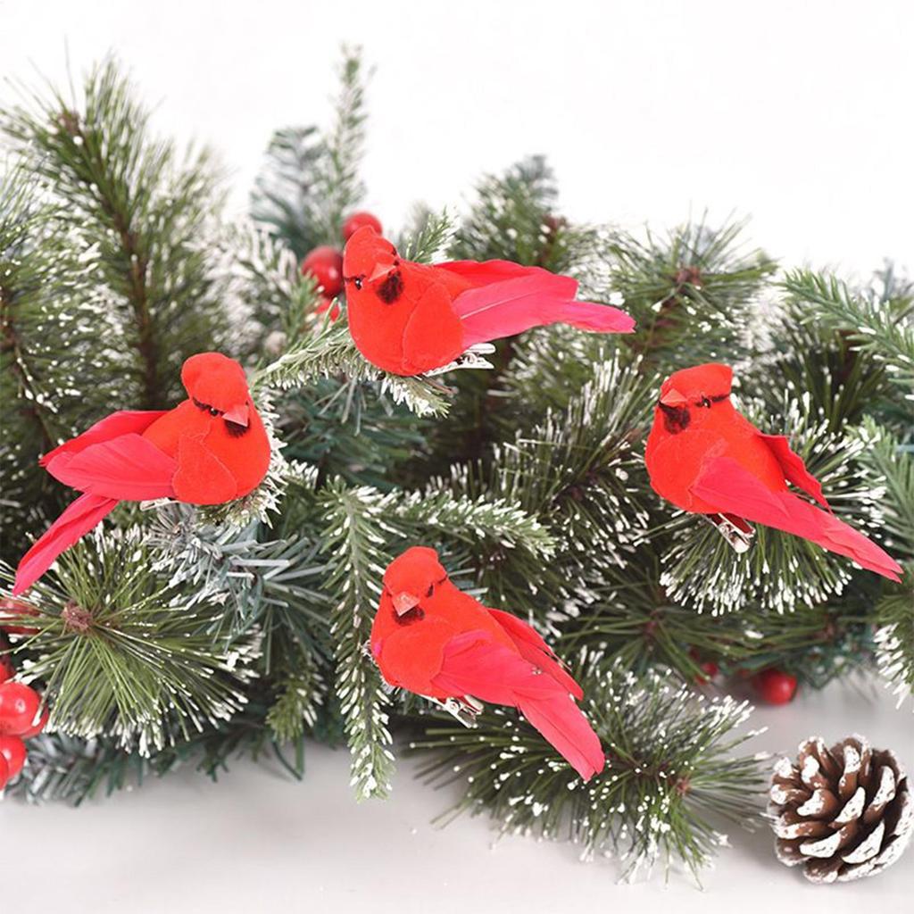 Christmas Bird Ornaments 12 Pieces Small Red Nature Craft With Metal Clip Red Christmas Ornaments Birds For Park Garden Backyard